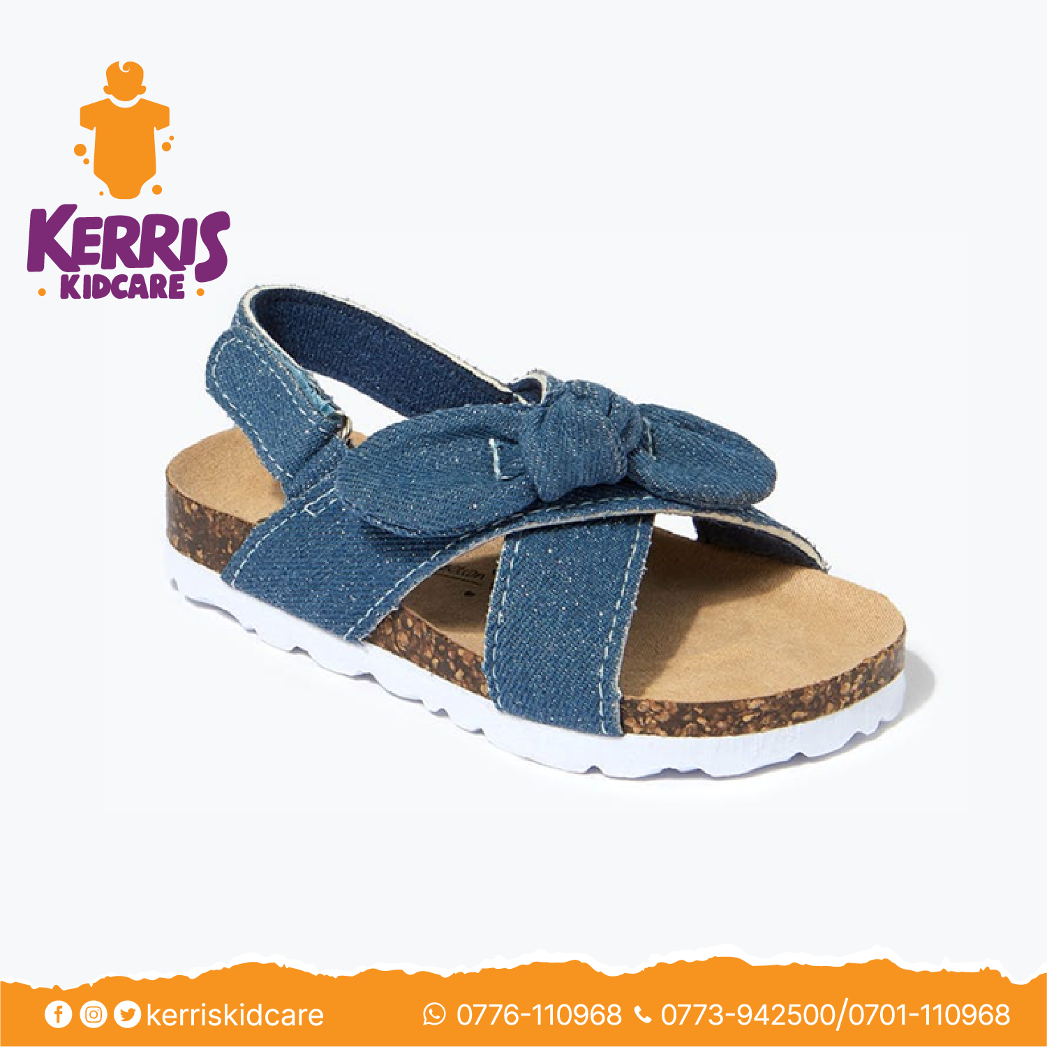 Denim Bow Footbed Sandals